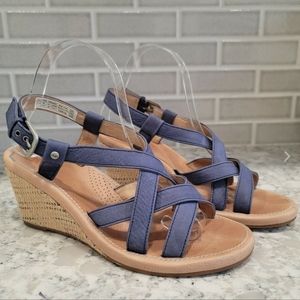 UGG Blue Leather Textured Color Wedge Strappy Buckle Sandal Shoes Sz: 8
